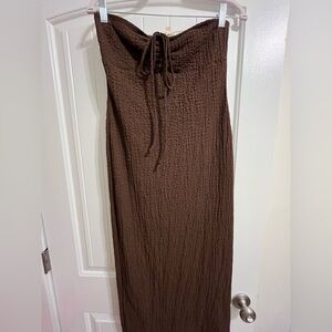 See You Monday Textured Brown Maxi Skirt